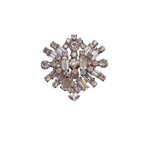 Vintage Rhinestone Snowflake Brooch Pin Clear Baguette Silver Tone